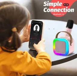 Дитяче караоке з бездротовим мікрофоном K12 та портативною RGB Bluetooth колонкою Pink (18965) - мініатюра 6