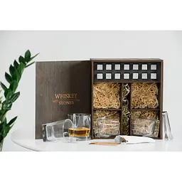 Подарунковий набір Whiskey Stones камені для віскі в дерев'яному пеналі №4 + 4 склянки Pasabahce Baltic + щипці + мішечок - мініатюра 3