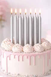 Набір свічок для торта 12 шт срібні, тонкі святкові свічки slim candles для дня народження, декоративні свічки для прикрашування - мініатюра 2