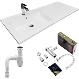Раковина накладна Adamant FLATE 120L, прямокутна, з сифоном Click-Clack + змішувач (4824296208601) - мініатюра 2
