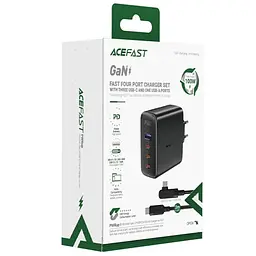 МЗП Acefast A37 PD100W+QC3.0 GaN (1USB-A/3C) + кабель Type-C to Type-C 2m Black - мініатюра 4
