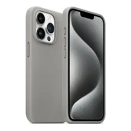 Кожаный чехол-панель для Apple iPhone 15 Pro Max, FAKE Leather Case, серый, искусственная кожа, премиум, противоударный, защита всего корпуса, с мягкой подкладкой, поддержка MagSafe и беспроводной зарядки, ArmorStandart (ARM76307) - мініатюра 3