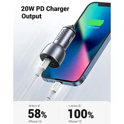 Зарядний пристрій Ugreen CD213 USB Type-C PD 3.0 + USB QC 3.0 52.5W (30+22.5) сірий - мініатюра 5