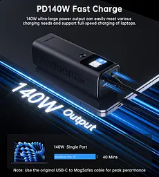 УМБ Choetech 27000mAh 140W PD5.0,QC3.0, USB-A, 2xUSB-C In/Out, TFT Display, black - мініатюра 6