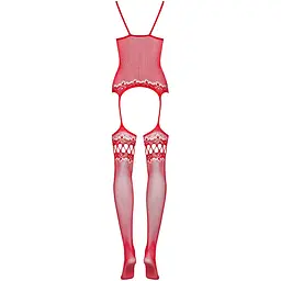 Бодістокінг Obsessive Bodystocking F214 Red S/M/L, імітація корсета та панчіх на підв’язках - мініатюра 6