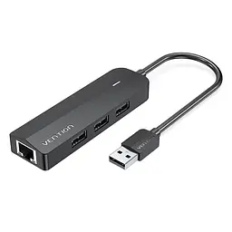 Хаб USB 2.0 -> 3хUSB 2.0/RJ45 100Mb Ethernet Vention - мініатюра 1
