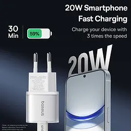 МЗП Baseus GaN5S OS 20W (1USB-C) (P10162503) Moon White - мініатюра 3