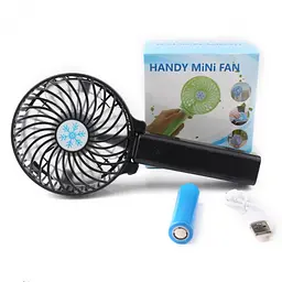 Вентилятор міні акумуляторний з ручкою USB діаметр 10см Handy Mini Fan чорний - мініатюра 3