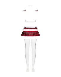Еротичний костюм школярки з мініспідницею Obsessive Schooly 5pcs costume S/M, біло-червоний - мініатюра 6