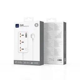 Мережевий подовжувач WIWU 30W Cube Multiple Function GaN Power Strip 1C3A+3 sockets Wi-S005 EU White (6977703654196) - мініатюра 2