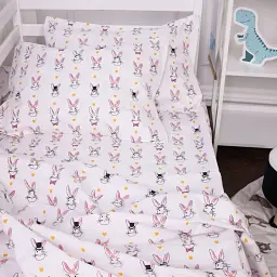 Простирадло MirSon на резинці Бязь Kids Time 17-0529 Bunnies white 70х130 см біле (2200008620158) - мініатюра 6