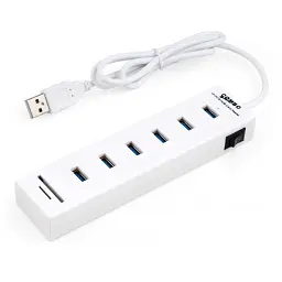 Концентратор Vinga 6xUSB2.0 + card-reader with switch 0.8m (VCP2H6USBCRSWWH)