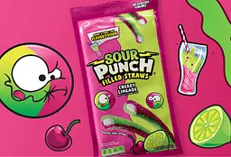 Кислі жувальні цукерки Sour Punch Filled Straws Cherry Limeade 142г - мініатюра 3