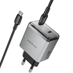 МЗП Borofone BN21 Lena PD40W+QC3.0 (2USB-C) + кабель Type-C to Type-C Metal gray - мініатюра 3