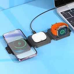 Беспроводное ЗУ Hoco CQ4 Unique 3-in-1 folding magnetic wireless 15W - мініатюра 4