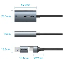 Перехідник USB 3.1 Type-C --> Ethernet RJ45 1000Mb +USB-A adapter сірий Aluminum Alloy Type Vention - мініатюра 2