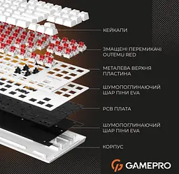 Механічна ігрова клавіатура GamePro MK-124-W USB Hot-Swap Outemu Red Switch White - мініатюра 10
