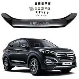 Дефлектор капота мухобойка для Hyundai Tucson (TL) 2015-2021 (Voron Glass) MH10615