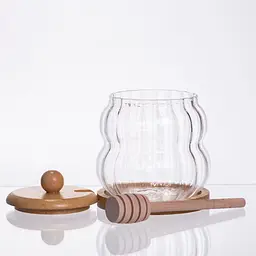 Медовниця скляна з кришкою та ложкою 320 (мл) медовниця баночка для зберігання меду Yiwu 64486-10 - мініатюра 2