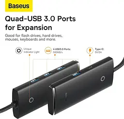 Конвертер хаб Usb Baseus 4-in-1 Lite Series 4-Port Usb-A to 4xUsb3.0 2 метри - мініатюра 6