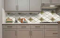 Кухонний фартух Візерункові коси Ромби вінілова для кухні 65х250 см Геометрія Бежевий Happy Pocket Z183311 - мініатюра 2