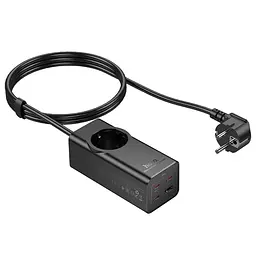Мережевий зарядний пристрій подовжувач Hoco NS9 USB/3 Type-C PD 67W 1 розетка 2m чорний - мініатюра 7