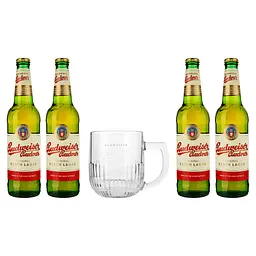 Набір пива Budweiser 5% (4 шт. х 0.5 л) + бокал - мініатюра 5