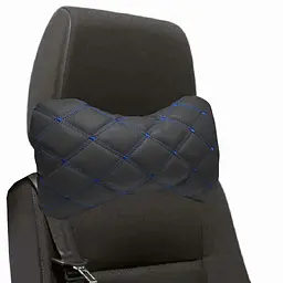 Авто Подушка на підголівник Rombus Чорні-Синя нитка ромб (Екошкіра) 1 шт