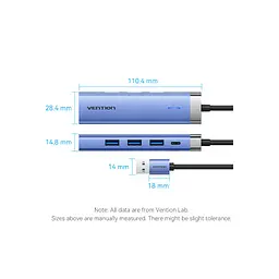 Концентратор Vention USB 3.0 to USB 3.0x3/RJ45/Type-C Hub Blue Aluminum Alloy 5-in-1 (TGFSB) - мініатюра 9
