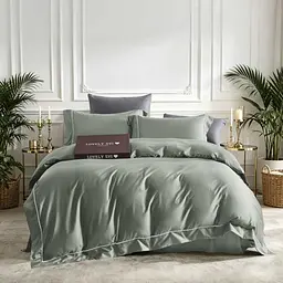 Комплект постільної білизни Lovely Svi сатин люкс 300ТС (135г/м2) Полуторний Green (180326) - мініатюра 2