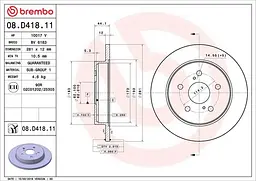 Диск гальмівний невентильований Lexus Ux, Nx I, Es VII, Toyota Prius, 13-25р Brembo (08.D418.11)