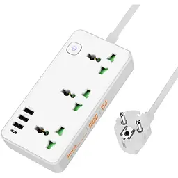 Мережевий зарядний пристрій подовжувач Hoco AC7A 3 USB/Type-C 3 розетки 1.5m білий