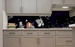 Кухонний фартух Магнолії Розбите вінілова скло для кухні 65х250 см Квіти Чорний Happy Pocket Z184947 - мініатюра 2