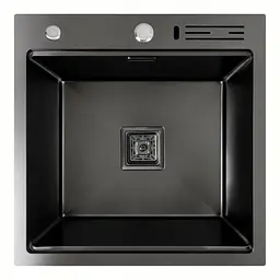 Кухонна мийка 50x50 PVD чорна Platinum Handmade з підставкою для ножів, Чорний - мініатюра 6