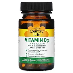 Витамины и минералы Vitamin D3 5000 IU, 60 капсул Country Life vit0001190