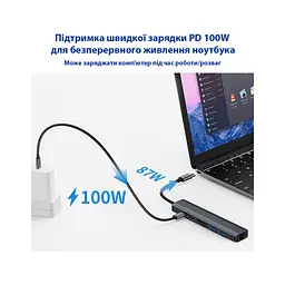 Концентратор Dynamode 7-in-1 USB-C to HDTV 4K/30Hz, 2хUSB3.0, RJ45, USB-C PD 100W, SD/MicroSD (BYL-2303) - мініатюра 8