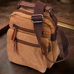 Невелика чоловіча сумка із щільного текстилю 21226 Vintage коричнева - мініатюра 1