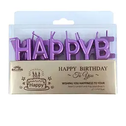 Свічки для торта "Happy Birthday" набір букв фіолетові, декоративні свічки напис для дня народження, святкові свічки літери - мініатюра 2