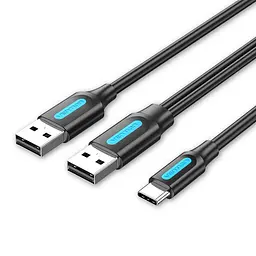 Кабель Vention USB 2.0 A Male to USB-C Male Cable with USB Power Supply PVC Type 1m Black (CQKBF)