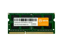 Пам'ять для ноутбуків ATRIA 8 GB SO-DIMM DDR3 1600 MHz (UAT31600CL11SK1/8) - мініатюра 2