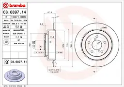 Диск гальмівний невентильований Subaru Legacy I-III, Impreza 89-12р Brembo (08.6897.11) - мініатюра 2