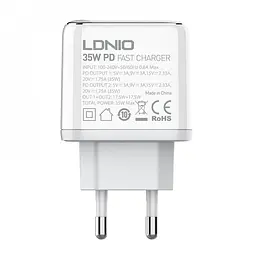 Зарядний пристрій блок-адаптер живлення Ldnio A2528C 35 W 2 порти USB-C біле - мініатюра 5