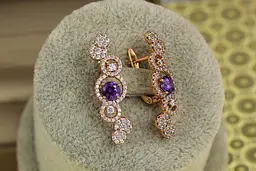 Сережки Xuping Jewelry Бульбашки з фіолетовим каменем 3 см золотисті - мініатюра 2