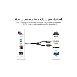 Кабель мультимедійний 3.5mm M to 2xRCA M 2.0m AV116 black Ugreen (10584) - мініатюра 5