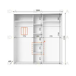 Шафа-купе Idea серія 6 200 x 60 x 210 см Білий Дзеркало - мініатюра 2