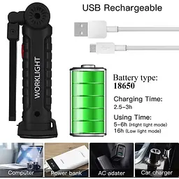 Світильник Worklight W-52 18650 з магнітом та гачком ліхтар акумуляторний з червоним та білим світлом - мініатюра 8