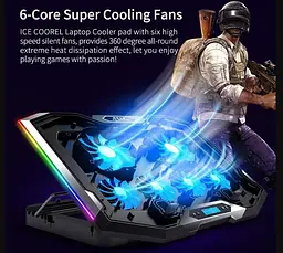 Охлаждающая подставка для ноутбука 15-17.3 дюймов Ice Coorel K9 RGB - мініатюра 7