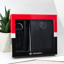 Подарунковий набір чоловічий чорний Rovicky M-N003L-GVT (портмоне та брелок)