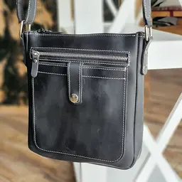 Чоловіча шкіряна сумка планшет GS 22*20*3 см чорна з сірою стрічкою (ПЛ 001 черн/сер) 200 мм - мініатюра 3