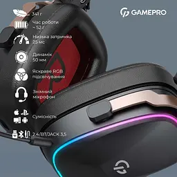 Ігрові навушники GamePro Asgard Valkyria RGB Tri-mode Black (HSW249B) [138322] - мініатюра 10